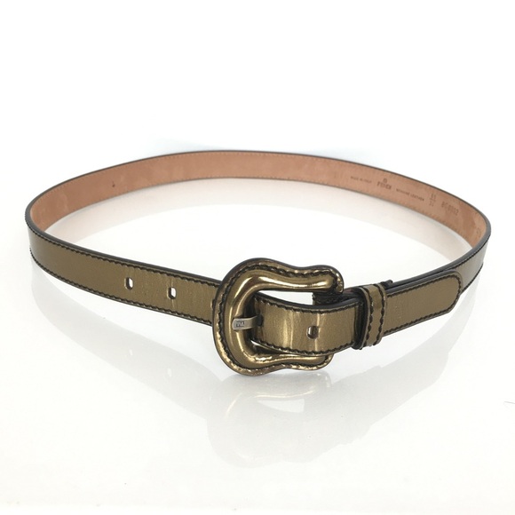 Fendi Belt Bronze Metallic Italian Patent Leather Designer Smooth Shiny main image 5